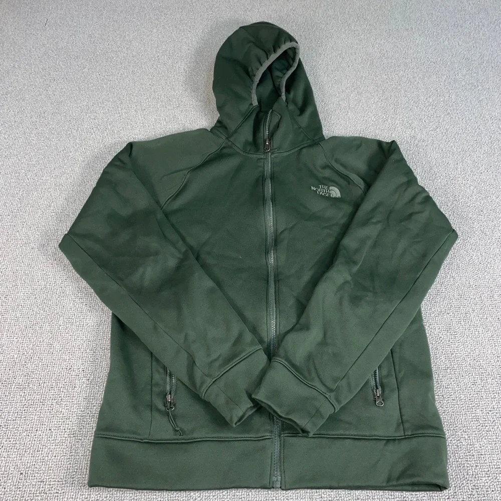 The North Face Full Zip Hoodie Mens Small Green Fleece Lined Athletic Jacket EUC
